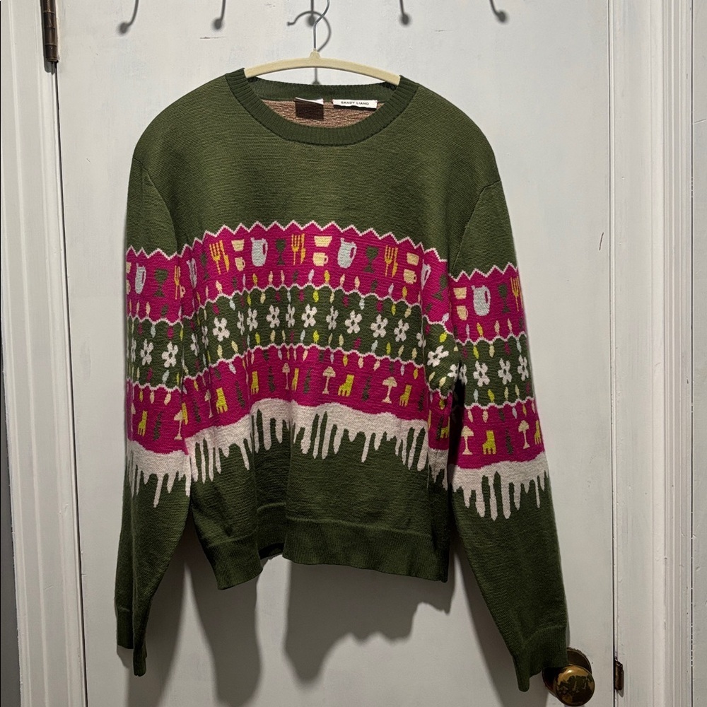SANDY LIANG merino wool festive crewneck sweater size large